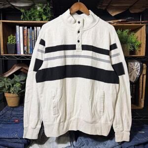 Chaps Ralph Lauren Striped 1/4 Button Long Sleeve Pullover Sweatshirt XL Gray
